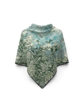 Floral Green & Aqua Wide Cashmere and Sulk Scarf Wrap